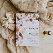 ブルガンディボホ秋フローラ写真結婚式招待状 招待状