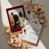 ブルガンディボホ秋フローラ写真結婚式招待状 招待状