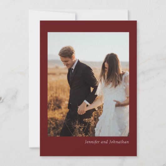 ブルガンディボホ秋フローラ写真結婚式招待状 招待状 (裏面)