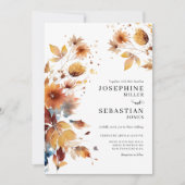 ブルガンディボホ秋フローラ写真結婚式招待状 招待状 (正面)