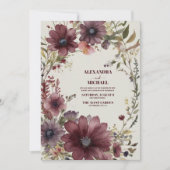 ブルガンディボホ秋フローラ結婚ズ 招待状 (正面)