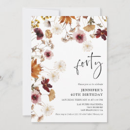 ブルガンディボホ秋フローラ40歳の誕生日 招待状