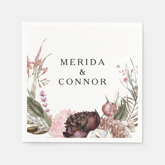 ブルガンディボホ結婚フローラのナプキンス スタンダードカクテルナプキン (正面)