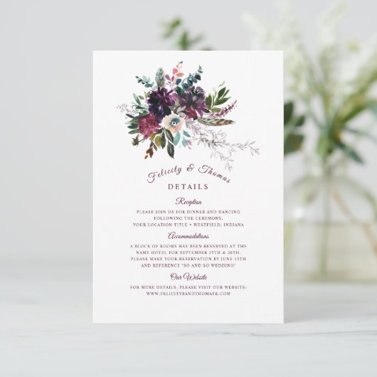 ブルガンディボホ結婚フローラのブーケ詳細 エンクロージャーカード (スタンド正面)