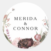 ブルガンディボホ結婚フローラ封筒用シール ラウンドシール (正面)