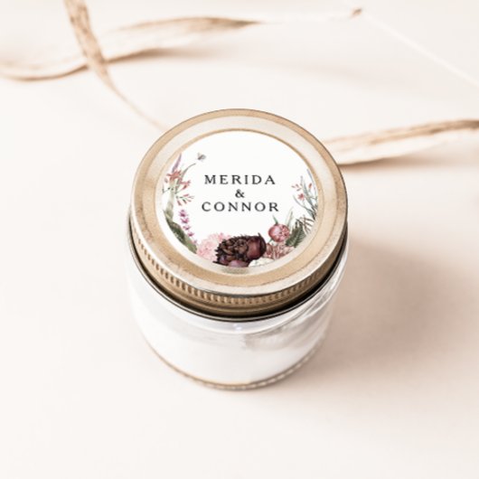 ブルガンディボホ結婚フローラ封筒用シール ラウンドシール