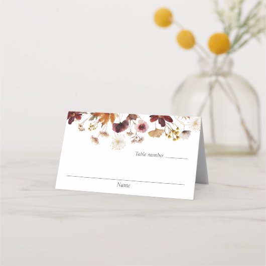 ブルガンディボホ結婚フローラ座席表 プレイスカード (正面)