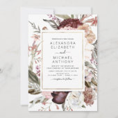 ブルガンディボホ結婚フローラ 招待状 (正面)