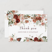 ブルガンディボホ金ゴールドフローラ水彩 サンキューカード (正面/裏面)