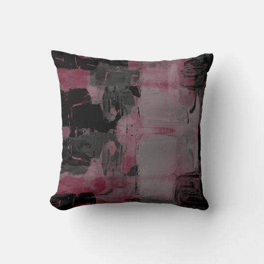ブルガンディボルドーグレイ&ブラック芸術的抽象芸術T クッション (正面)