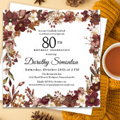 ブルガンディマウヴアイボリー秋フローラ80th誕生日 招待状