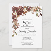 ブルガンディマウヴアイボリー秋花50誕生日 招待状 (正面)