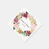 ブルガンディマウヴ赤面サフランイエロー素朴開花 スタンダードカクテルナプキン (角)