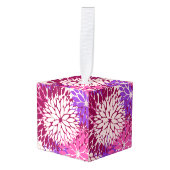 ブルガンディマゼンタパープルピーチダリアディライト キューブオーナメント (正面アングル)