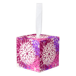 ブルガンディマゼンタパープルピーチダリアディライト キューブオーナメント