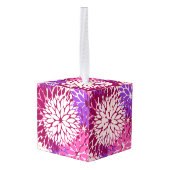 ブルガンディマゼンタパープルピーチダリアディライト キューブオーナメント (裏面アングル)