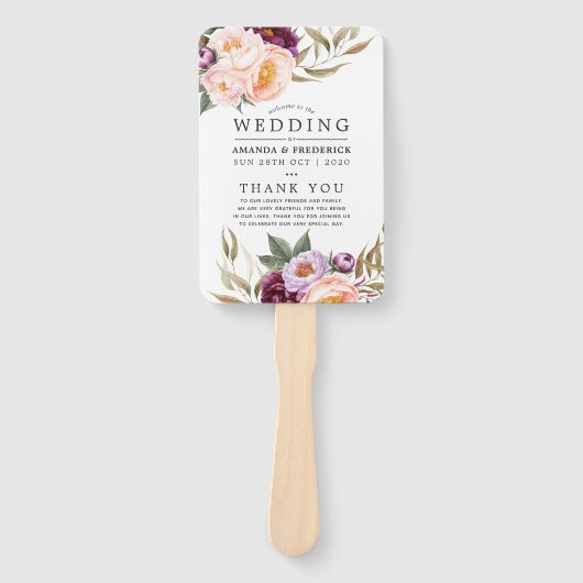 ブルガンディマルサラアンドピーチフローラ結婚式 プログラム ハンドファン (正面)