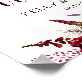 ブルガンディマルサラウォーターカラーフローラ結婚ウェルカム ポスター (角)