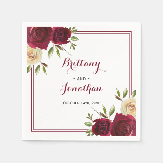 ブルガンディマルサラテーブル結婚婚約紙 スタンダードカクテルナプキン (正面)