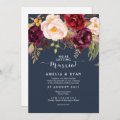 ブルガンディマルサラネイビーフローラ結婚式招待状 招待状 (正面/裏面)