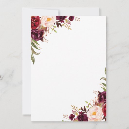 ブルガンディマルサラフローラバプテスマ金ゴールドフレーム 招待状 (裏面)