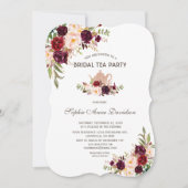 ブルガンディマルサラフローラブライダルシャワーティーパーティー 招待状 (正面)