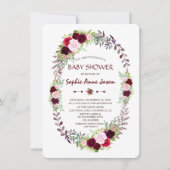 ブルガンディマルサラフローラリースベビーシャワー 招待状 (正面)