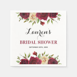 ブルガンディマルサラフローラ冬ブライダルシャワー紙 スタンダードカクテルナプキン