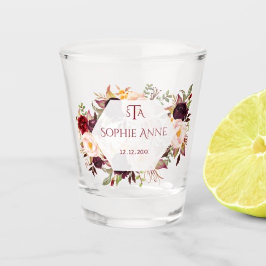 ブルガンディマルサラフローラ幾何学モノグラム ショットグラス (正面)