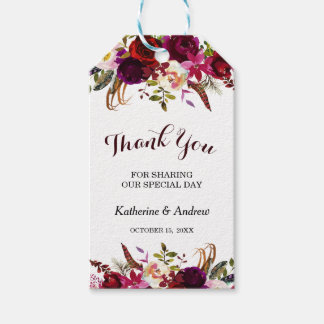 ブルガンディマルサラフローラ秋結婚の感謝 ギフトタグ