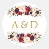 ブルガンディマルサラフローラ結婚式の引き出物シール ラウンドシール (正面)