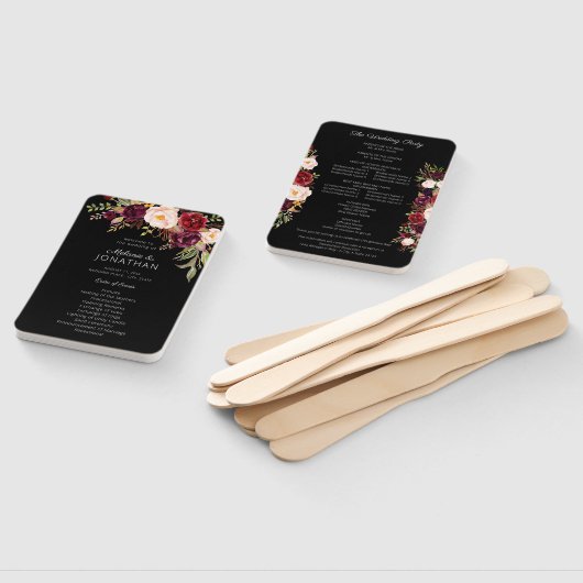 ブルガンディマルサラフローラ結婚式 プログラムブラックV2 ハンドファン (組立なし)