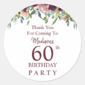 ブルガンディマルサラフローラ60誕生日ありがとう ラウンドシール (正面)