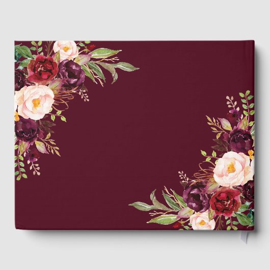 ブルガンディマルサラフローラ〔雄ジカの〕枝角モノグラム結婚ズ ゲストブック (裏面)