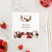 ブルガンディマルサラフローラ〔雄ジカの〕枝角モノグラム結婚ズ スタンダードカクテルナプキン (インサイチュ)