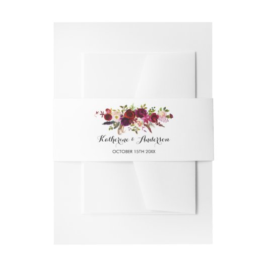 ブルガンディマルサラボヘミアンフローラシック結婚ズ 招待状ベリーバンド (正面例)