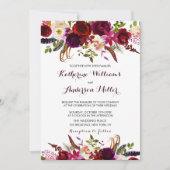 ブルガンディマルサラボヘミアンフローラ結婚秋 招待状 (正面)