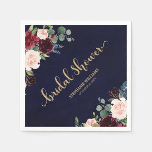 ブルガンディマルサラレッドネイビーフローラブライダルシャワー スタンダードカクテルナプキン