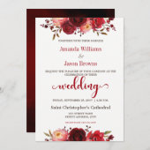 ブルガンディマルサラレッドフローラ結婚式招待状 招待状 (正面/裏面)