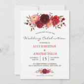 ブルガンディマルサラレッドローズ結婚フローラ 招待状 (正面)