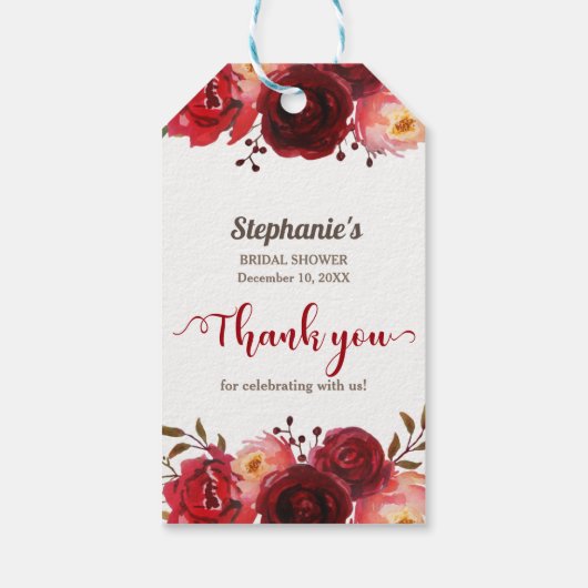 ブルガンディマルサラレッドローゼスフローラブライダルシャワー ギフトタグ (裏面)