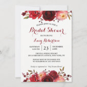 ブルガンディマルサラレッドローゼスフローラブライダルシャワー 招待状 (正面)