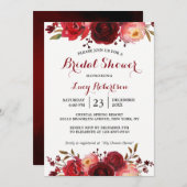 ブルガンディマルサラレッドローゼスフローラブライダルシャワー 招待状 (正面/裏面)