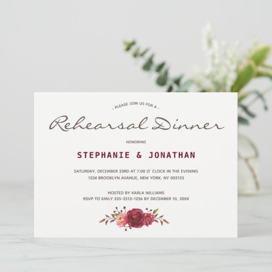 ブルガンディマルサラレッドローゼズフローラリハーサルディナー 招待状 (スタンド正面)