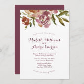 ブルガンディマルサラ秋フローラ結婚式招待状 招待状 (正面/裏面)