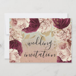 ブルガンディマルサラ結婚のバラブルーバラフローラ 招待状