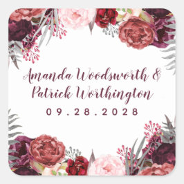 ブルガンディマルサラ赤面ピンク牡丹結婚式の引き出物 スクエアシール