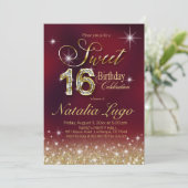 ブルガンディマルサラ金ゴールドグリッタースイート16誕生日 招待状 (スタンド正面)