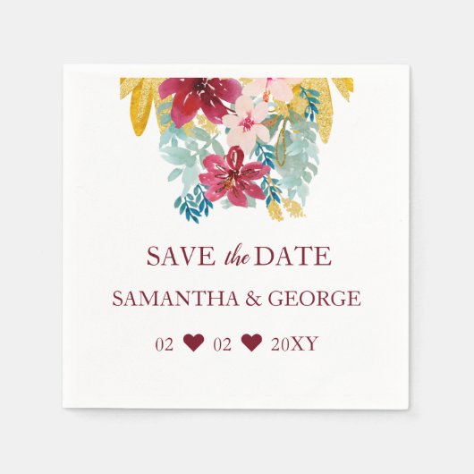 ブルガンディマルサラ金ゴールドフローラボタニッ結婚クス スタンダードカクテルナプキン (正面)