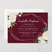 ブルガンディマルサラ金ゴールド幾何学誕生日パーティー インビテーションポストカード (正面/裏面)